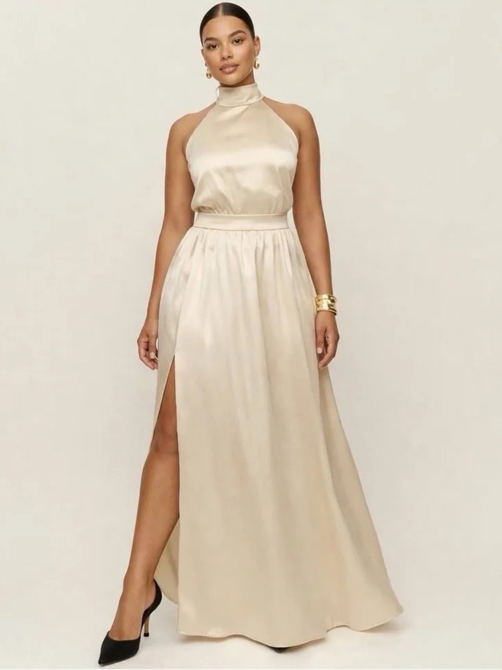 Reformation 100% Silk Alani Dress Size 20 Ivory Halterneck